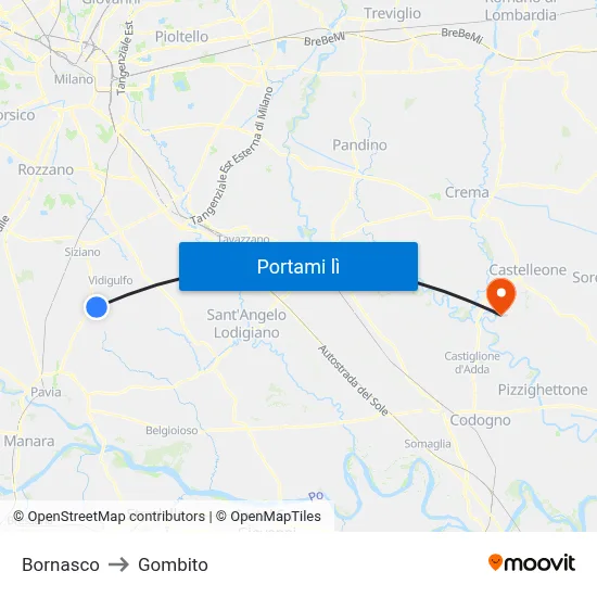 Bornasco to Gombito map