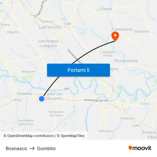 Bosnasco to Gombito map