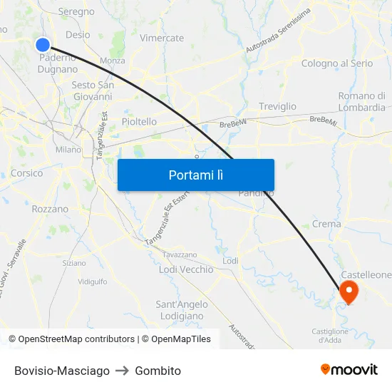 Bovisio-Masciago to Gombito map
