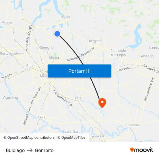 Bulciago to Gombito map