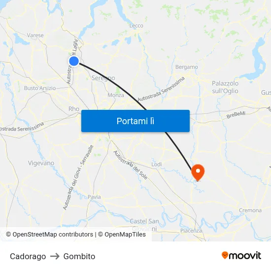 Cadorago to Gombito map