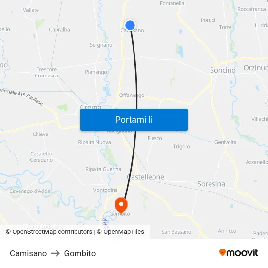 Camisano to Gombito map