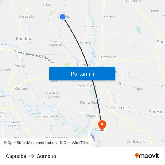 Capralba to Gombito map