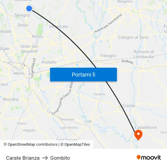 Carate Brianza to Gombito map