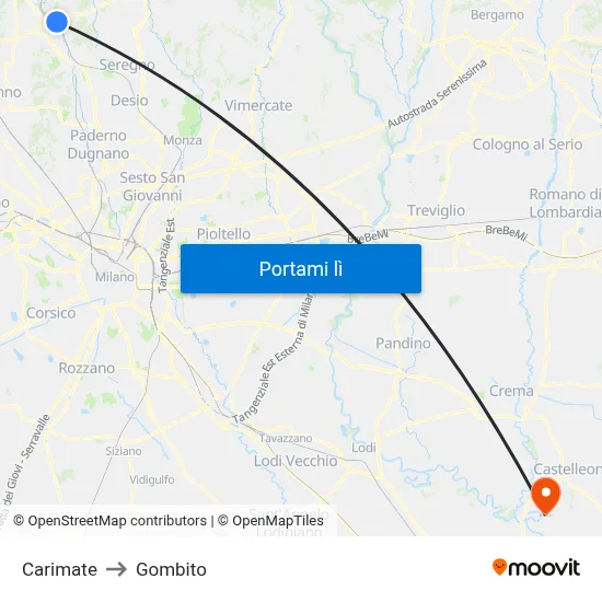 Carimate to Gombito map