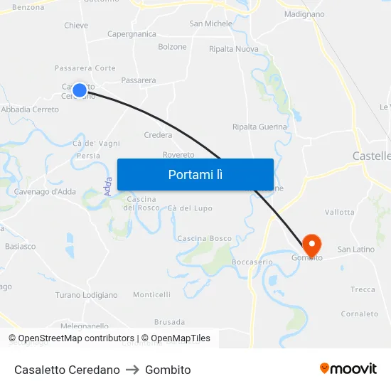 Casaletto Ceredano to Gombito map