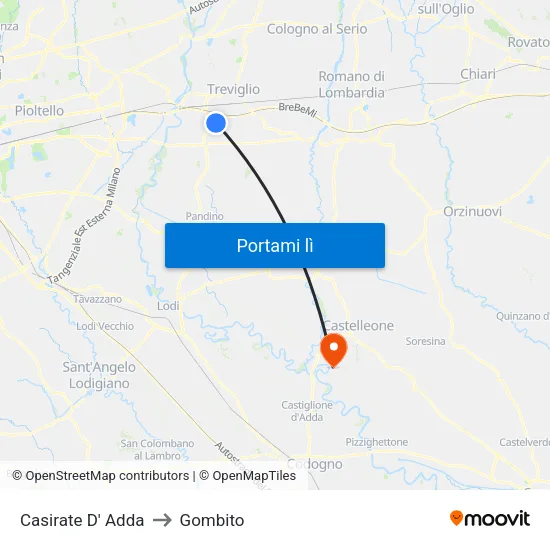 Casirate D' Adda to Gombito map