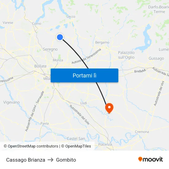 Cassago Brianza to Gombito map
