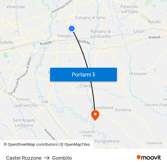 Castel Rozzone to Gombito map
