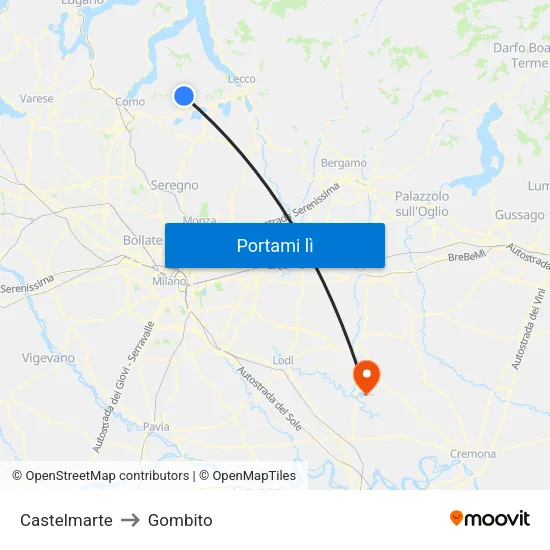 Castelmarte to Gombito map