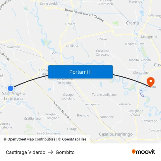 Castiraga Vidardo to Gombito map