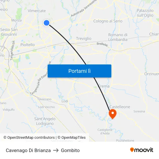 Cavenago Di Brianza to Gombito map