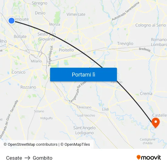 Cesate to Gombito map