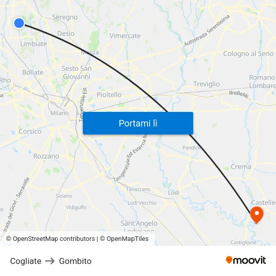 Cogliate to Gombito map