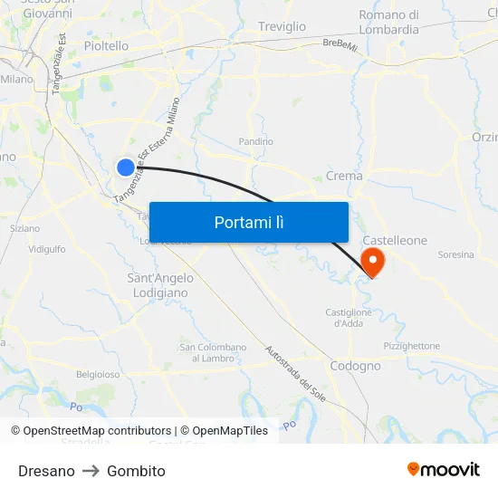 Dresano to Gombito map