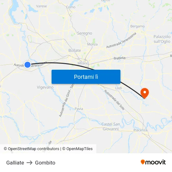 Galliate to Gombito map