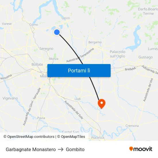 Garbagnate Monastero to Gombito map