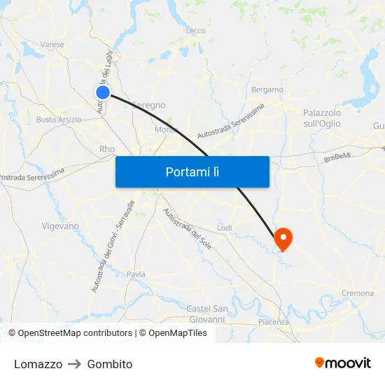 Lomazzo to Gombito map