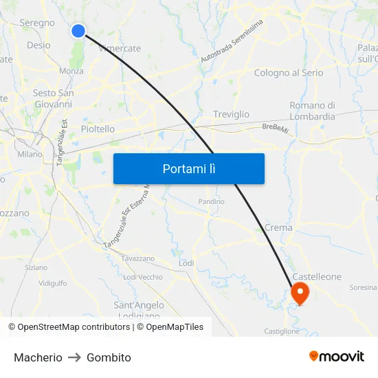 Macherio to Gombito map