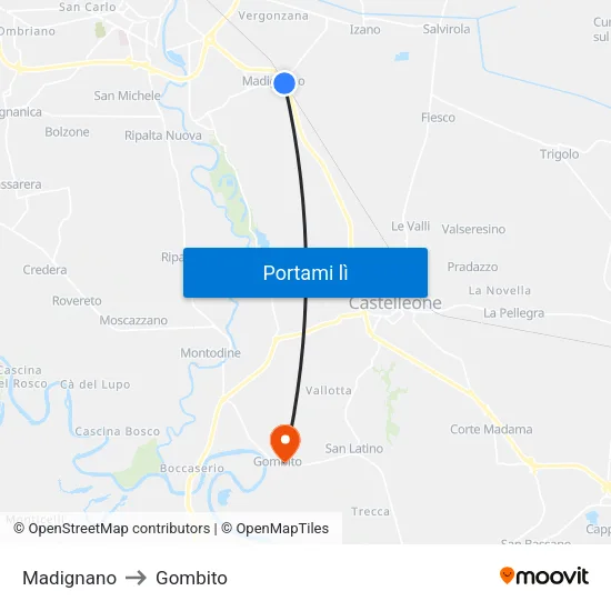 Madignano to Gombito map