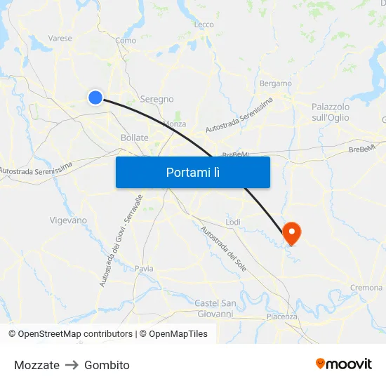 Mozzate to Gombito map