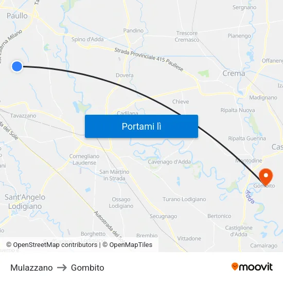 Mulazzano to Gombito map