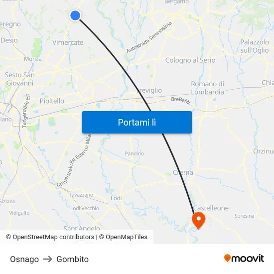 Osnago to Gombito map