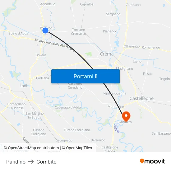 Pandino to Gombito map