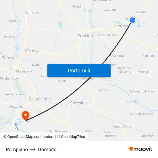 Pompiano to Gombito map