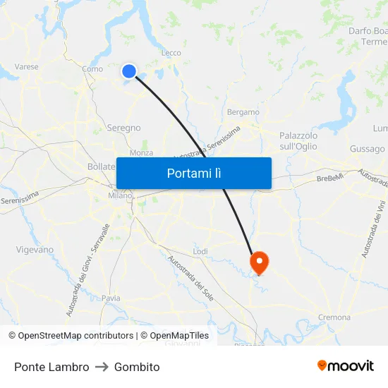 Ponte Lambro to Gombito map