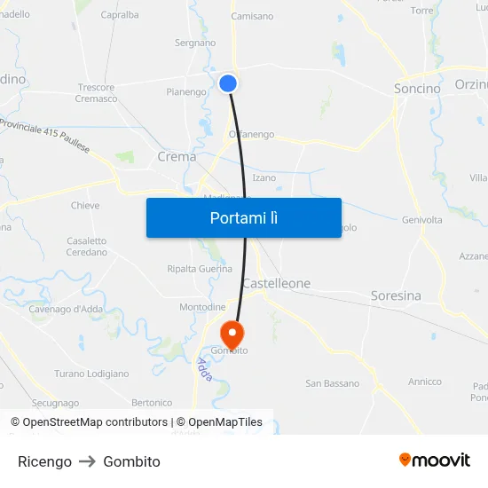 Ricengo to Gombito map
