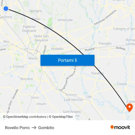 Rovello Porro to Gombito map