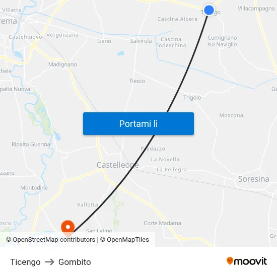 Ticengo to Gombito map