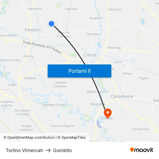 Torlino Vimercati to Gombito map