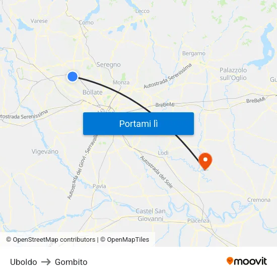 Uboldo to Gombito map