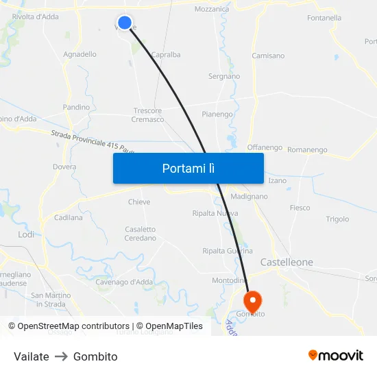 Vailate to Gombito map