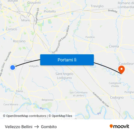 Vellezzo Bellini to Gombito map