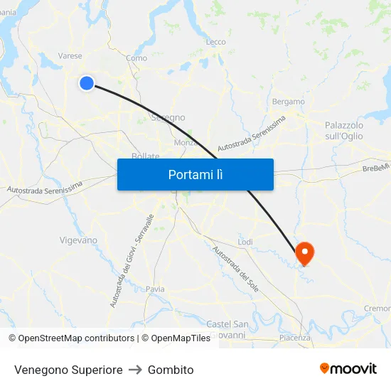 Venegono Superiore to Gombito map
