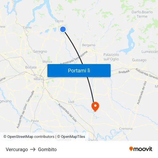 Vercurago to Gombito map