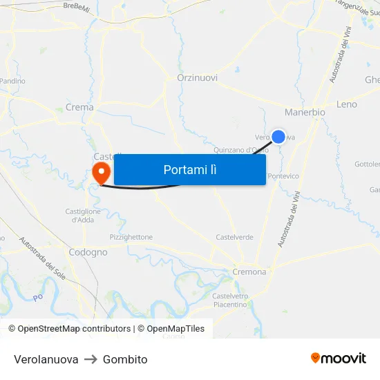 Verolanuova to Gombito map
