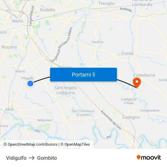 Vidigulfo to Gombito map