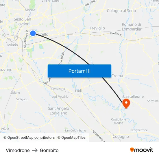 Vimodrone to Gombito map