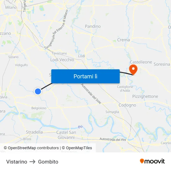 Vistarino to Gombito map