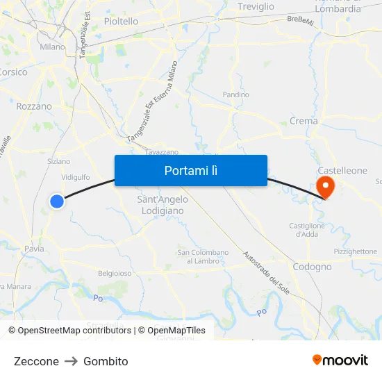 Zeccone to Gombito map