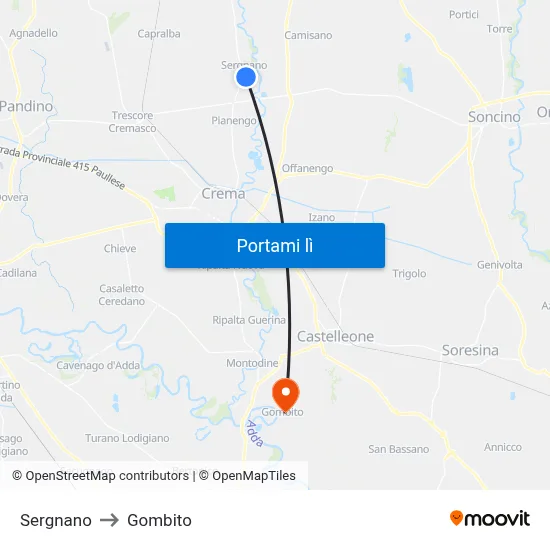 Sergnano to Gombito map