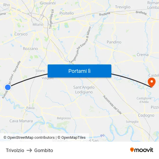 Trivolzio to Gombito map