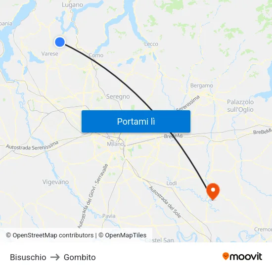 Bisuschio to Gombito map