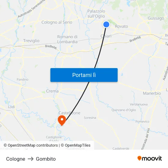 Cologne to Gombito map