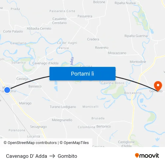 Cavenago D' Adda to Gombito map