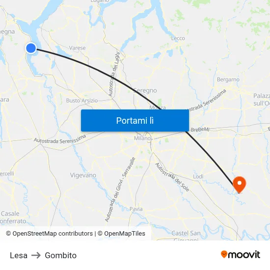 Lesa to Gombito map